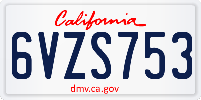 CA license plate 6VZS753