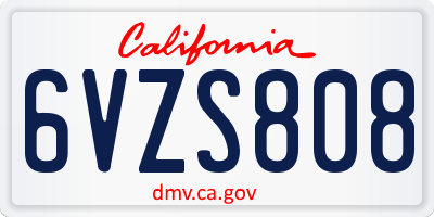 CA license plate 6VZS808