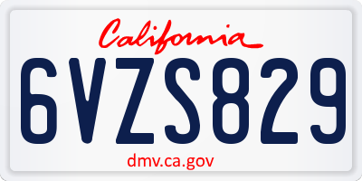 CA license plate 6VZS829