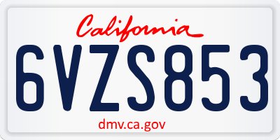 CA license plate 6VZS853