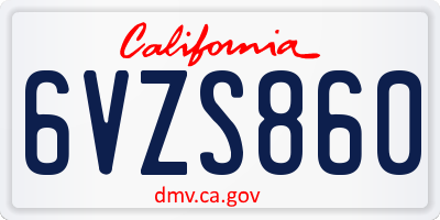 CA license plate 6VZS860