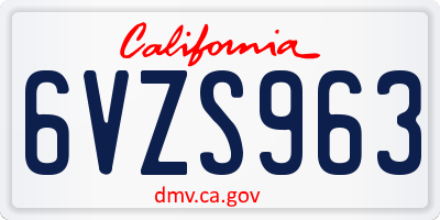 CA license plate 6VZS963