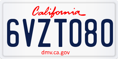 CA license plate 6VZT080