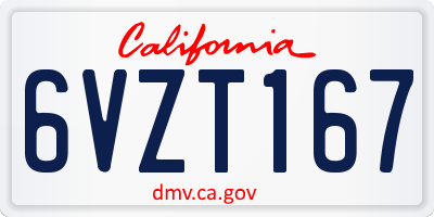 CA license plate 6VZT167