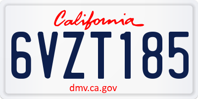 CA license plate 6VZT185