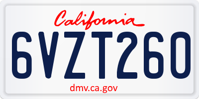 CA license plate 6VZT260