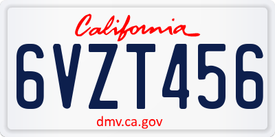 CA license plate 6VZT456