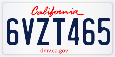 CA license plate 6VZT465