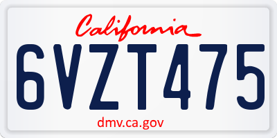 CA license plate 6VZT475