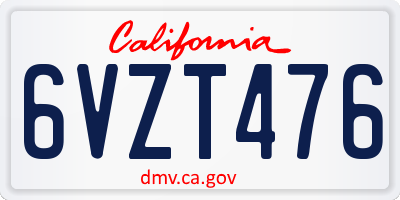 CA license plate 6VZT476