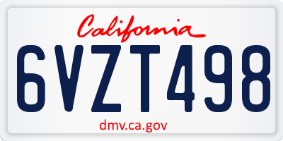 CA license plate 6VZT498