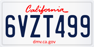CA license plate 6VZT499