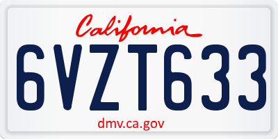 CA license plate 6VZT633