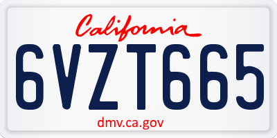 CA license plate 6VZT665