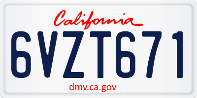 CA license plate 6VZT671