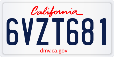 CA license plate 6VZT681