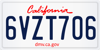 CA license plate 6VZT706