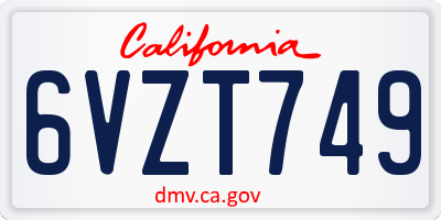 CA license plate 6VZT749