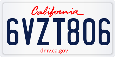 CA license plate 6VZT806