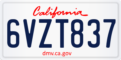 CA license plate 6VZT837