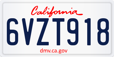 CA license plate 6VZT918