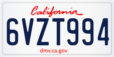 CA license plate 6VZT994