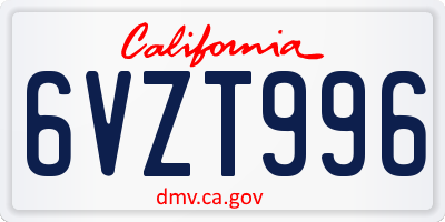 CA license plate 6VZT996