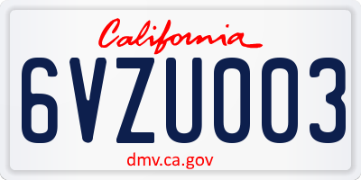 CA license plate 6VZU003