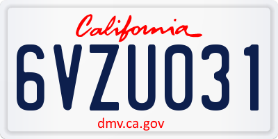 CA license plate 6VZU031
