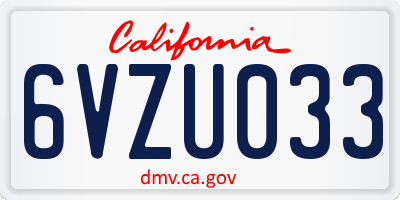 CA license plate 6VZU033