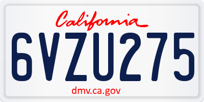 CA license plate 6VZU275