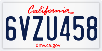 CA license plate 6VZU458