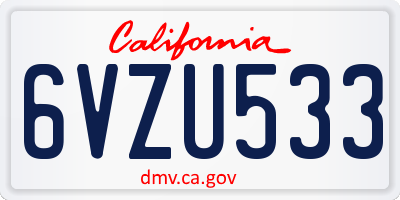 CA license plate 6VZU533