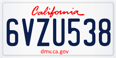CA license plate 6VZU538