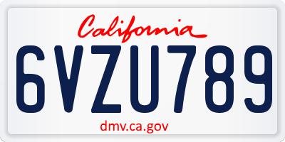 CA license plate 6VZU789