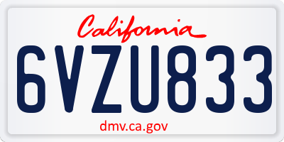 CA license plate 6VZU833