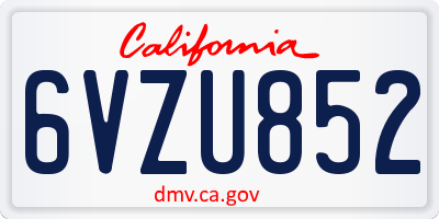 CA license plate 6VZU852
