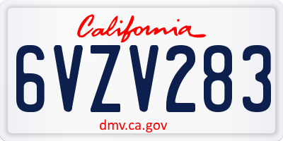 CA license plate 6VZV283