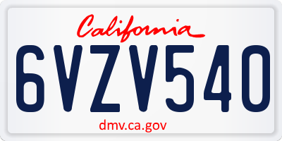 CA license plate 6VZV540