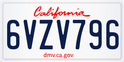 CA license plate 6VZV796