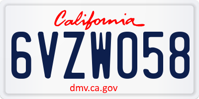 CA license plate 6VZW058