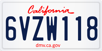 CA license plate 6VZW118