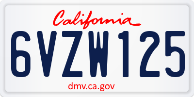 CA license plate 6VZW125