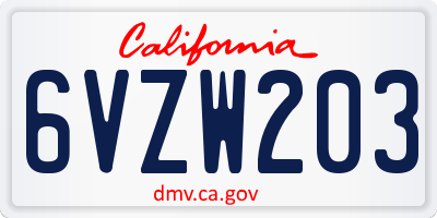CA license plate 6VZW203