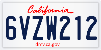 CA license plate 6VZW212