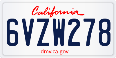 CA license plate 6VZW278