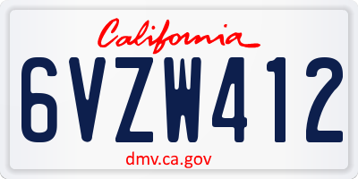 CA license plate 6VZW412