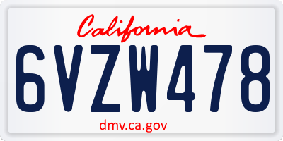 CA license plate 6VZW478
