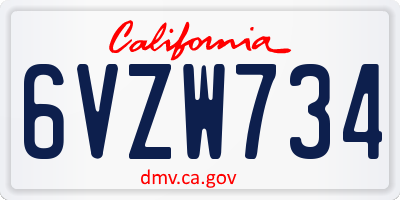 CA license plate 6VZW734