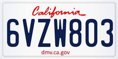 CA license plate 6VZW803